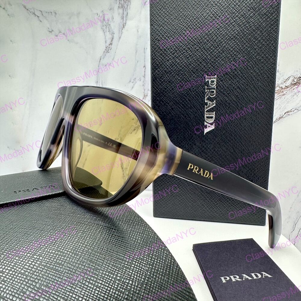 New PRADA Sunglasses Brown Striped Laguna Aviator Shield Mask New - Picture 15 of 16